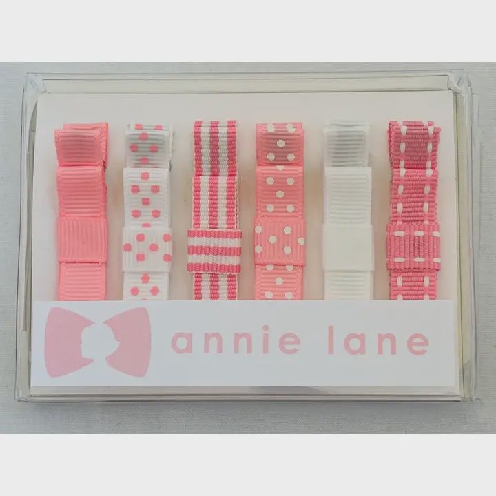 Hair Bows - Classic Grosgrain - Pink &amp; White - Set of Six
