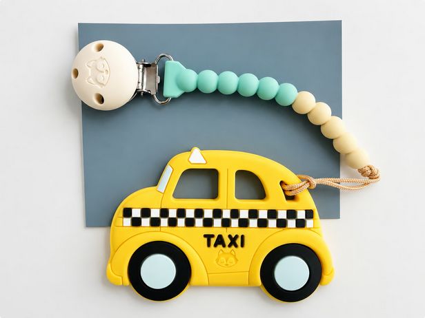 Pacifier Clip Teether Set - Yellow Taxi