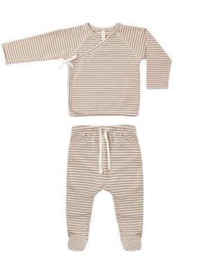 Wrap Top & Footed Pant Set - Almond Stripe