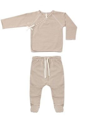 Wrap Top &amp; Footed Pant Set - Almond Stripe