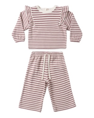 Ruffle Cozy Top and Pant Set - Mulberry Stripe