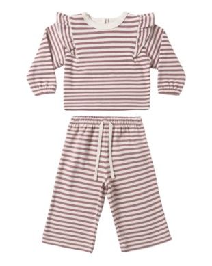Ruffle Cozy Top and Pant Set - Mulberry Stripe