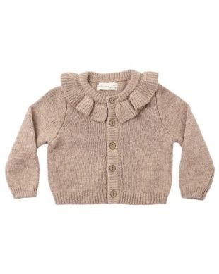 Ruffle Collar Cardigan - Heathered Almond