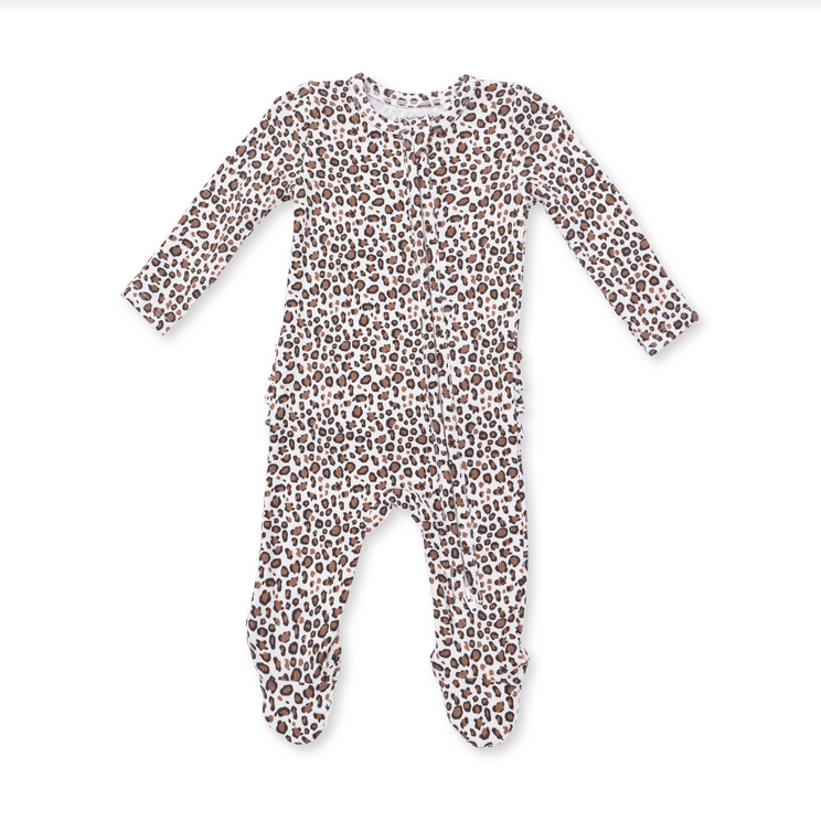 2 Way Zipper Ruffle Back Footie - Leopard Rib