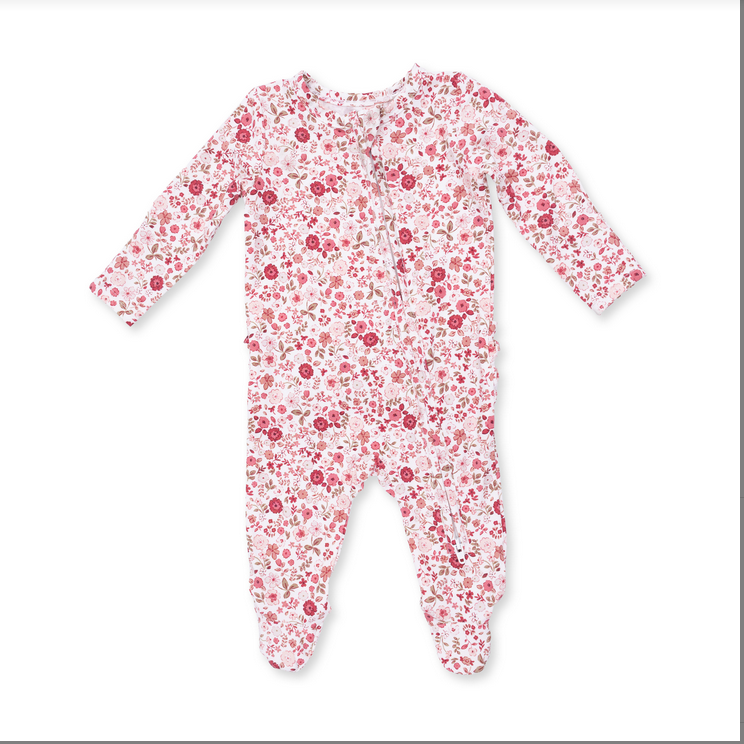 2 Way Zipper Ruffle Back Footie - Serene Floral
