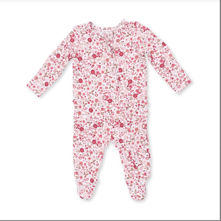 2 Way Zipper Ruffle Back Footie - Serene Floral