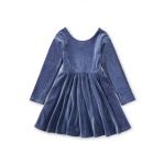 Long Sleeve Velour Ballet Dress -  Naval Blue