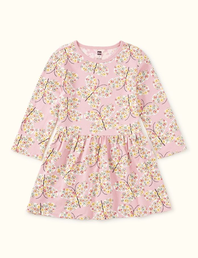 Long Sleeve Skirted Dress - Tea Rose Butterfly