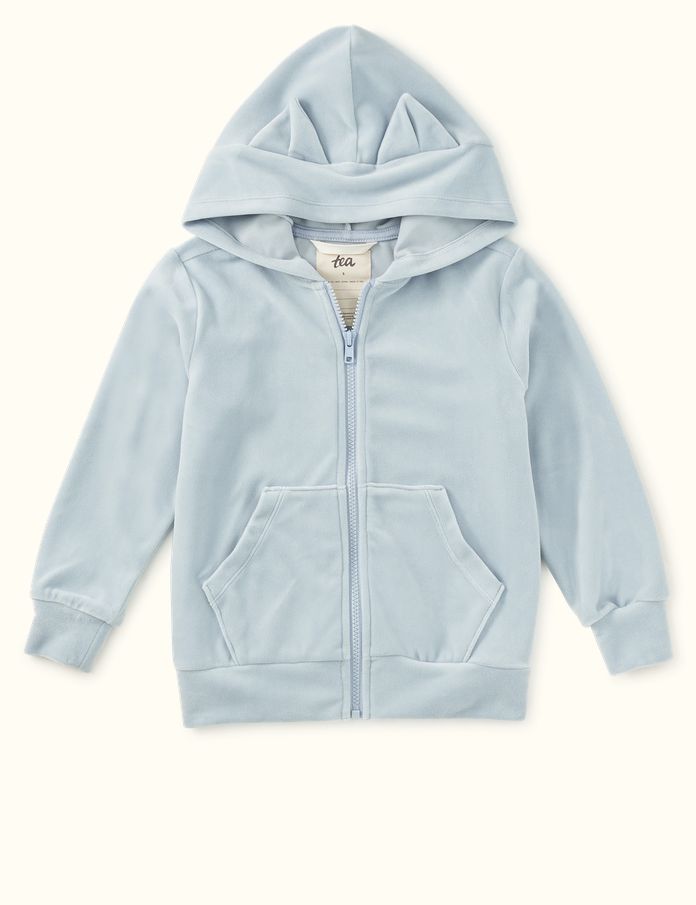 Cat Ears Velour Hoodie - Blue Fog