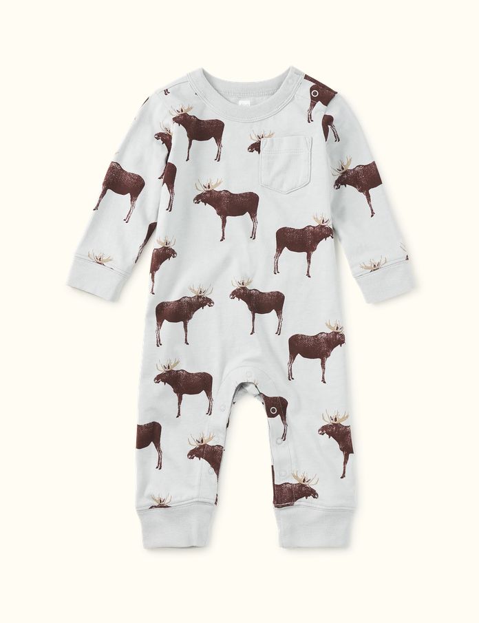 Long Sleeve Pocket Baby Romper - Moose Crossing