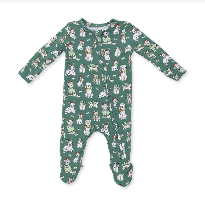 2 Way Zipper Footie - Christmas Dogs