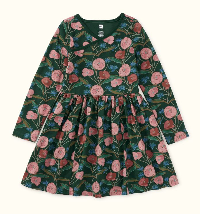 Long Sleeve Wrap Neck  Dress - Vintage English Foral