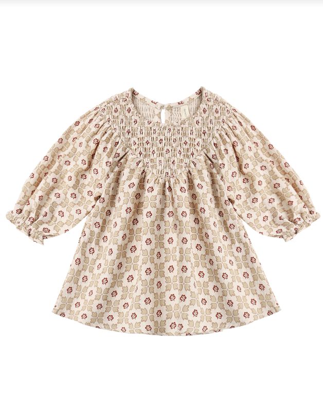 V Smocked Dress Winter Rose