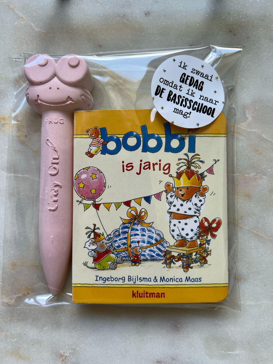 Traktatie stoepkrijt pen met Bobbi boekje