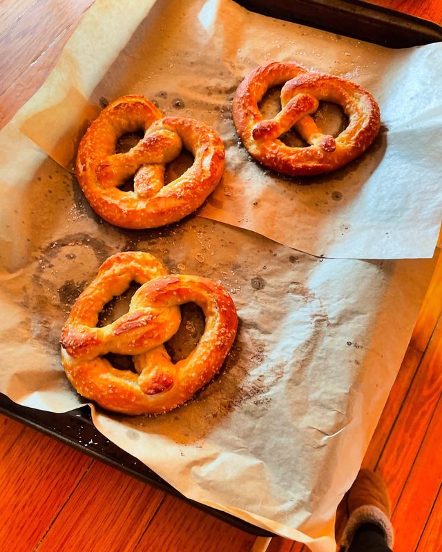 Soft sourdough discard pretzels