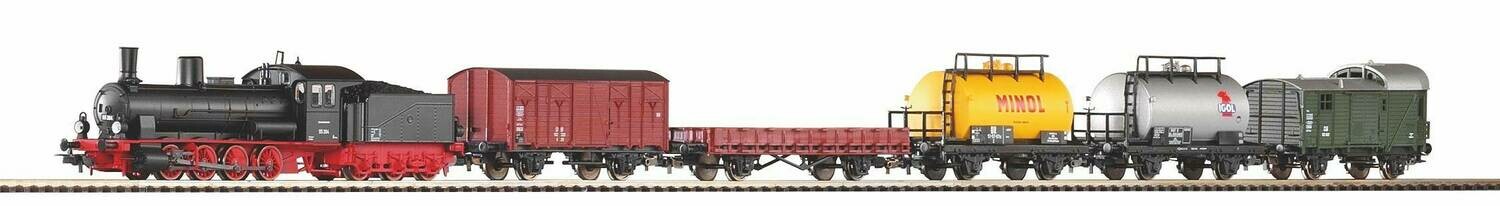 Piko H0 57123 ​Starter set Steam locomotive G7.1 con 5 Freight Cars DR, PIKO A-track w. railbed