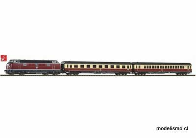 Piko H0 58142 ​Juego de trenes locomotora diésel con sonido "Merkur" BR 221 con 2 turismos DB IV