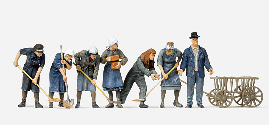 Preiser 16568 H0 - Mujeres de escombros. 7 figuras en miniatura sin pintar