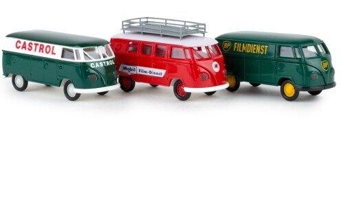 Brekina 90473 Conjunto del VW Transporter en la pista de carreras de automóviles, Castrol, Mobil, BP, 1960 1:87