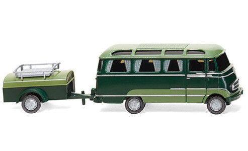 Reserva anticipada Wiking 26004 Mercedes O 319 Autobús panorámico, verde claro / verde oscuro, con remolque, 1955 1:87