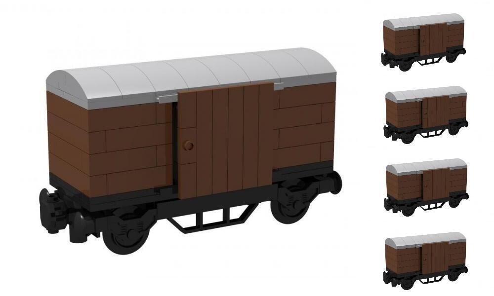 BlueBrixx-Special 101481 Vagón de mercancías cubierto, marrón con techo gris, juego de 5 - 735 piezas