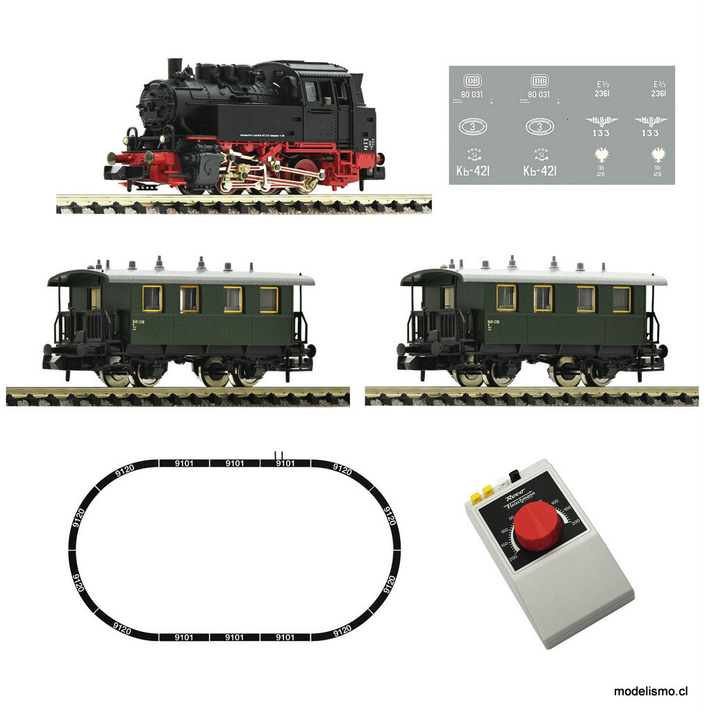 Reserva anticipada Fleischmann 931706 Set de iniciación analógico: Locomotora de vapor serie 80 con un tren de pasajeros