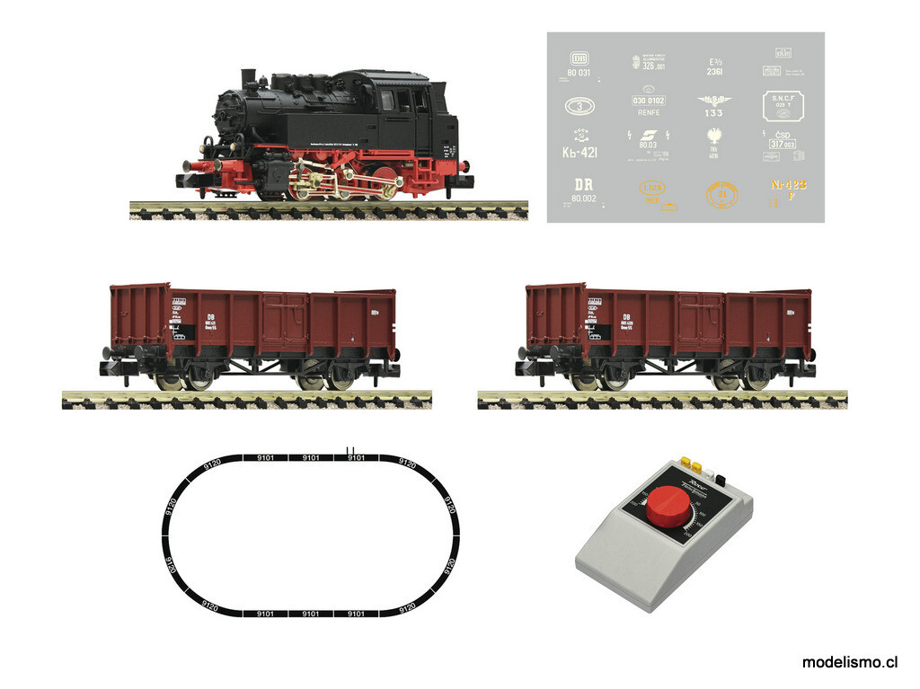Fleischmann 5160002 Set de iniciación analógica: Locomotora de vapor serie 80 con tren de mercancías