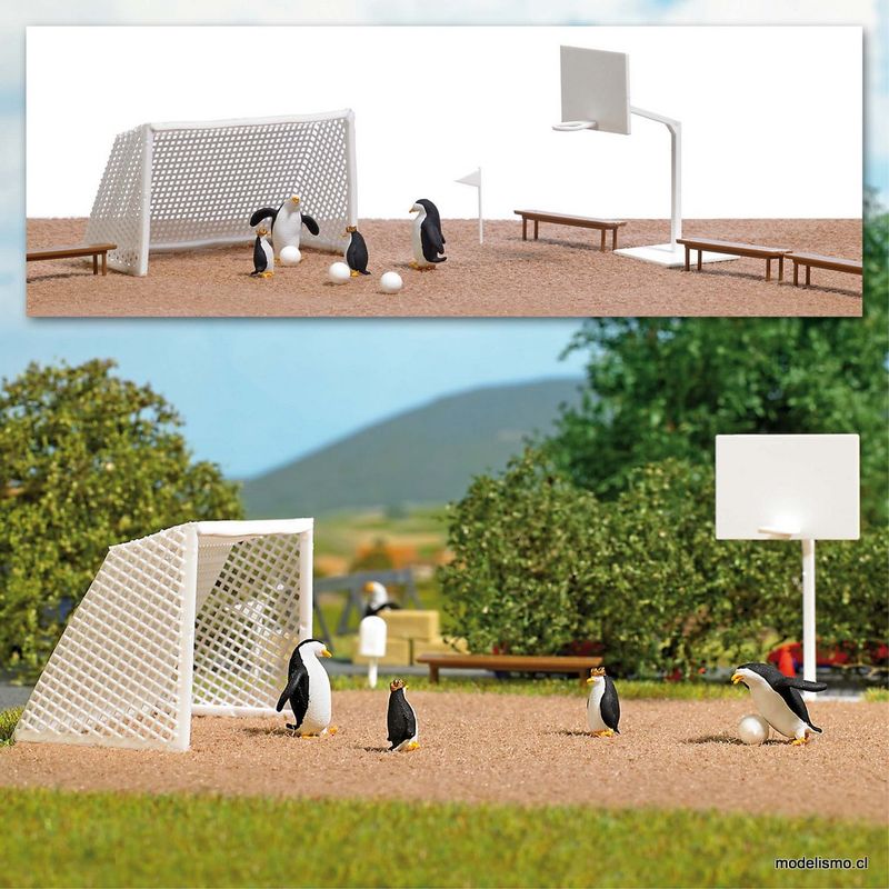 Busch H0 7926 ​Set de acción: Juego de pelota de pingüinos