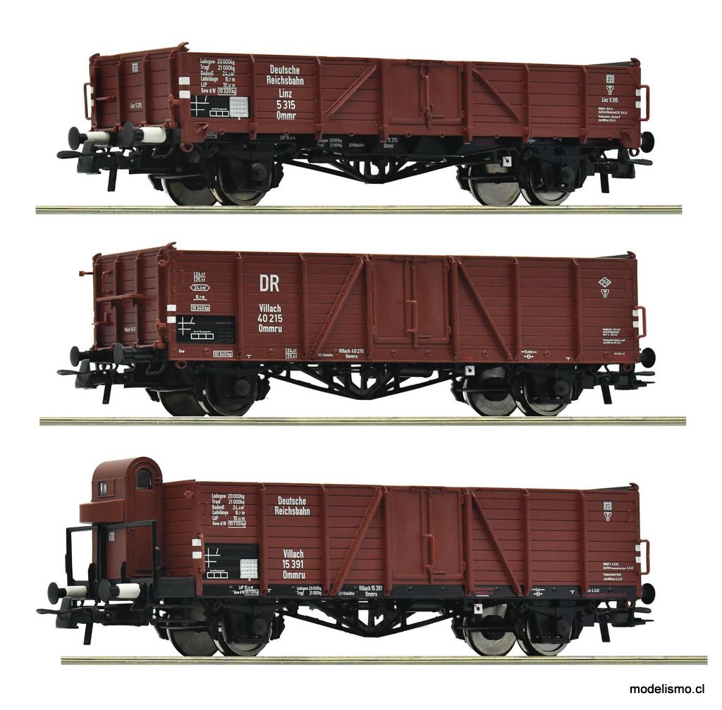 reserva anticipada Roco 6600102 Set de 3 piezas: Vagones de mercancías abierto, DRB