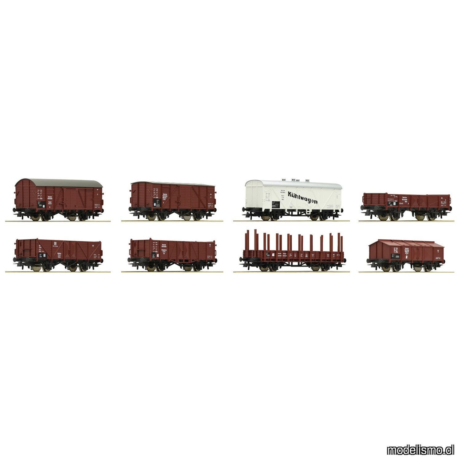 PF Roco 44003 - Set de 8 piezas: Vagones de mercancías, DRG - usado