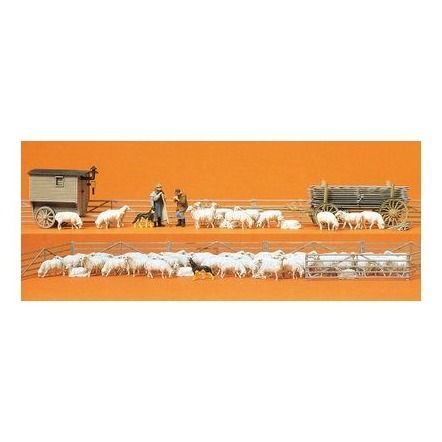 Preiser 13003 H0 - Granja de ovejas. 80 figuras en miniatura pintadas exclusivamente, carros de pastor, carritos y corrales para ovejas hechos de 24 elementos de cerca de 44 mm Preiser 13003 H0 - Granja de ovejas. 80 figuras en miniatura pintadas exclusivamente, carros de pastor, carritos y corrales para ovejas hechos de 24 elementos de cerca de 44 mm