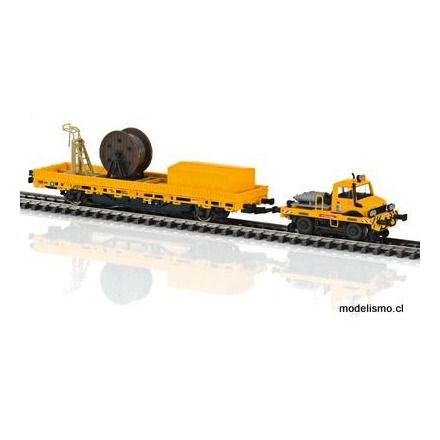 Märklin 39940 Unimog bimodal con vagón para montaje de línea aérea de contacto - usado