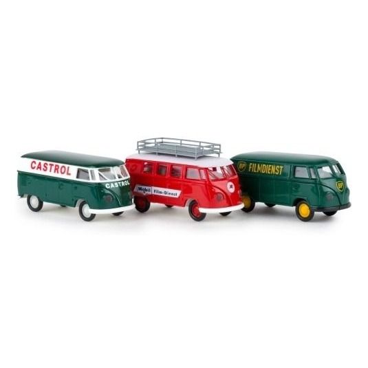 Brekina 90473 Conjunto del VW Transporter en la pista de carreras de automóviles, Castrol, Mobil, BP, 1960 1:87