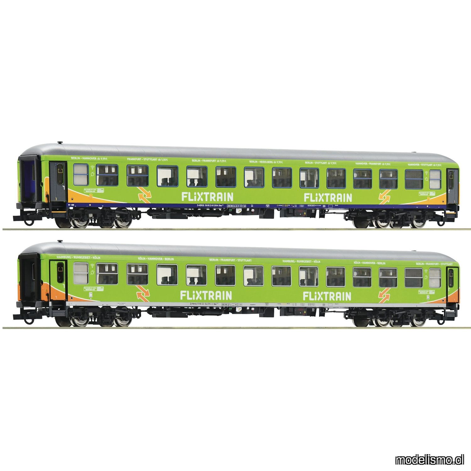 Roco 74193 Set de 2 piezas: Coches de pasajeros, Flixtrain Roco 74193 Set de 2 piezas: Coches de pasajeros, Flixtrain