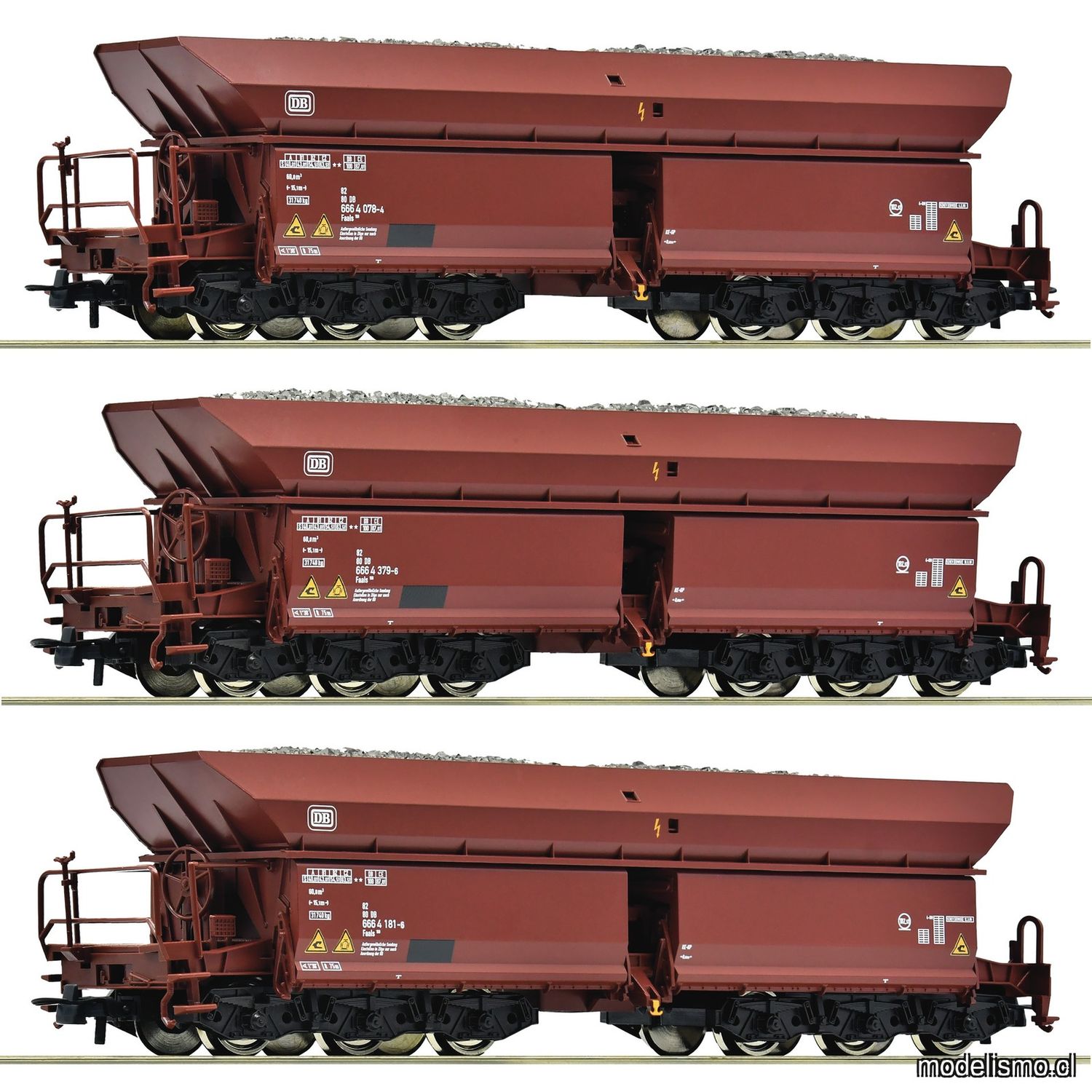 pre orderen Roco 77030 Set de 3 piezas (1): Vagones para el transporte de minerales, DB pre orderen Roco 77030 Set de 3 piezas (1): Vagones para el transporte de minerales, DB