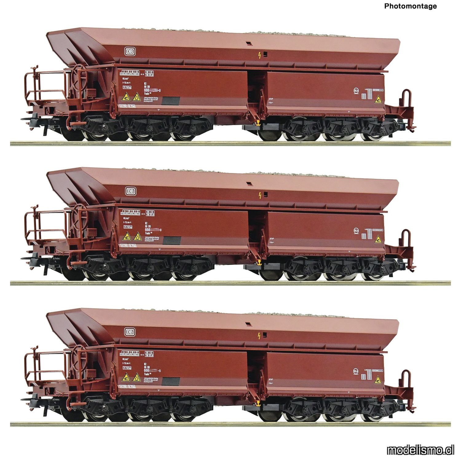 pre orderen Roco 77031 Set de 3 piezas (2): Vagones para el transporte de minerales, DB pre orderen Roco 77031 Set de 3 piezas (2): Vagones para el transporte de minerales, DB