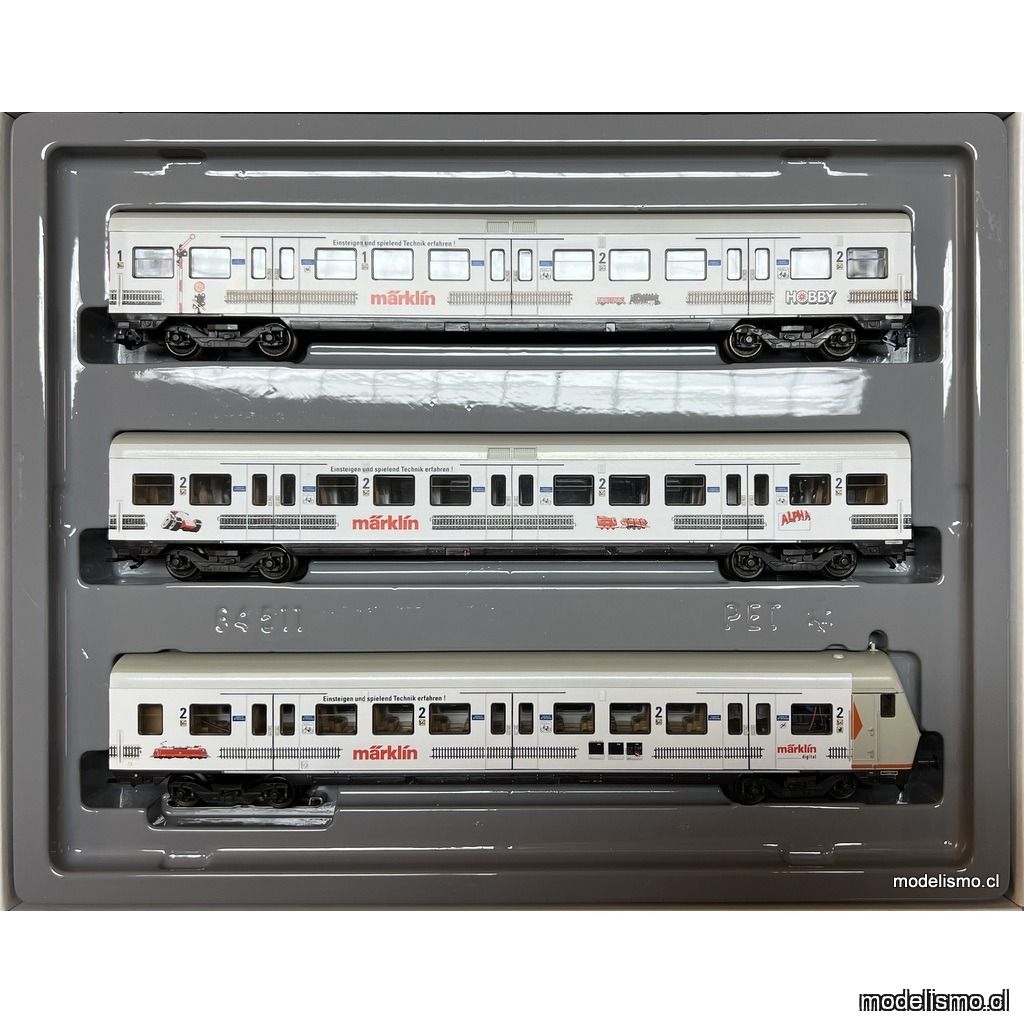 PF Märklin 4390 Juego de vagones "S-Bahn", 3 vagones de S-Bahn con publicidad completa "Märklin" - usado - con luz PF Märklin 4390 Juego de vagones "S-Bahn", 3 vagones de S-Bahn con publicidad completa "Märklin" - usado - con luz