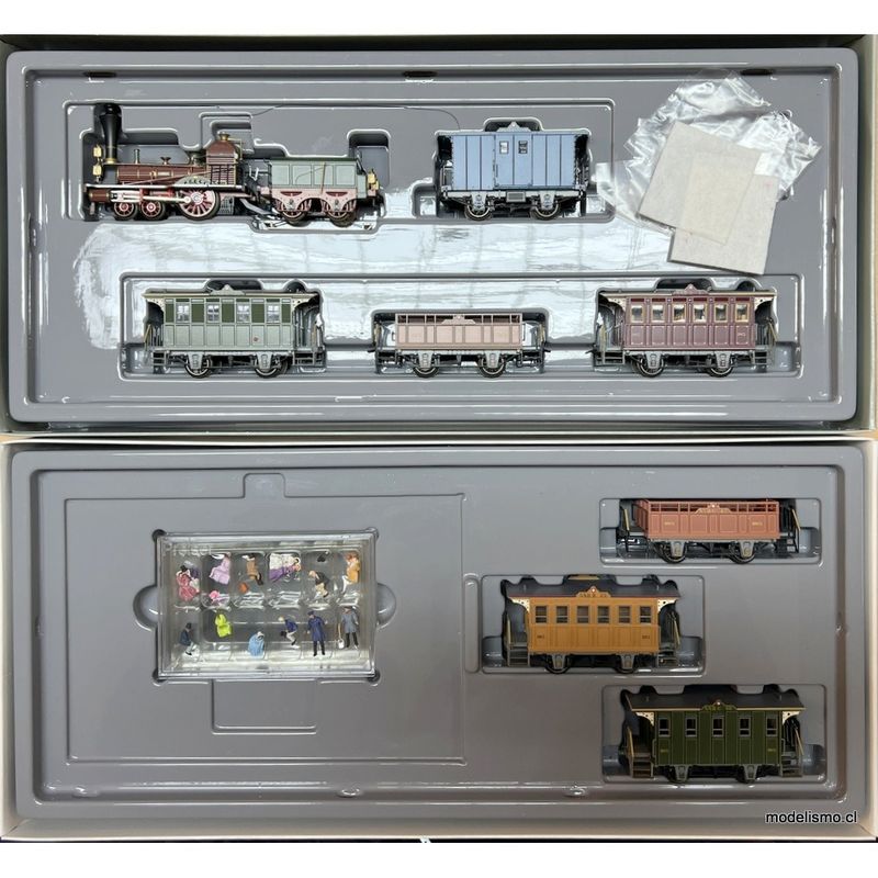 Märklin 26471+43471 "Spanisch-Brötli-Bahn", el primer tren en Suiza con locomotora Limmat + 3 vagones de pasajeros adicionales con figuras de Preiser - usado