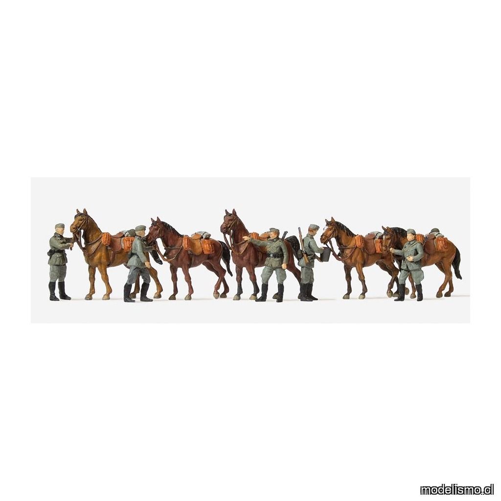 Preiser 16607 H0 - Soldados de caballería, de pie, con caballos, 1939-45, figuras sin pintar, cinco caballos y cinco jinetes. Preiser 16607 H0 - Soldados de caballería, de pie, con caballos, 1939-45, figuras sin pintar, cinco caballos y cinco jinetes.