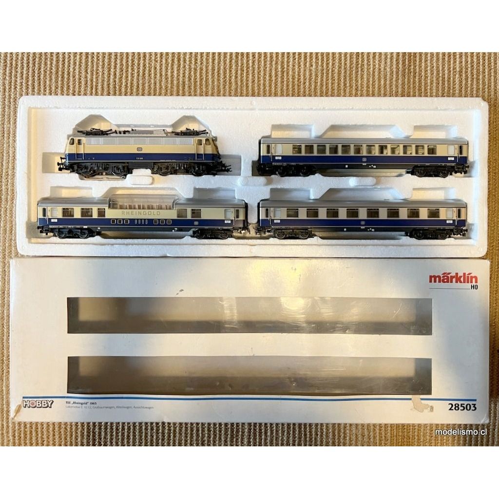 Märklin 28503 Tren de pasajeros TEE Rheingold 1963 locomotora eléctrica E10 3 vagones - usado Märklin 28503 Tren de pasajeros TEE Rheingold 1963 locomotora eléctrica E10 3 vagones - usado