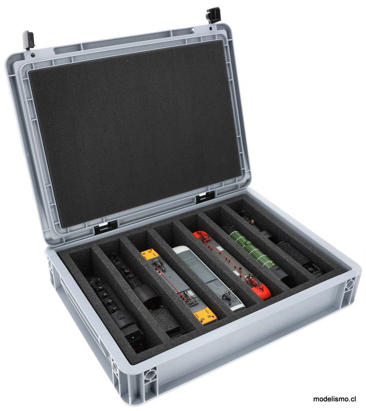 reserva anticipada Feldherr Caja Eurobox 40x30 para modelismo ferroviario - Escala H0 - 7 compartimentos - Inserto de espuma para almacenamiento vertical