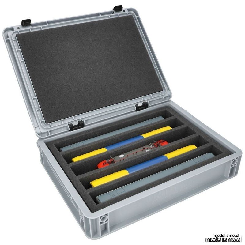Feldherr Caja Eurobox 40x30 para modelismo ferroviario - Escala H0 - 5 compartimentos - Inserto de espuma para almacenamiento vertical Feldherr Caja Eurobox 40x30 para modelismo ferroviario - Escala H0 - 5 compartimentos - Inserto de espuma para almacenamiento vertical