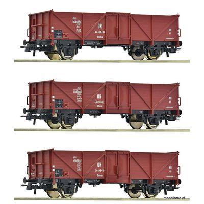 pre orderen Roco 6600115 3-piece set: Open goods wagon, DR pre orderen Roco 6600115 3-piece set: Open goods wagon, DR