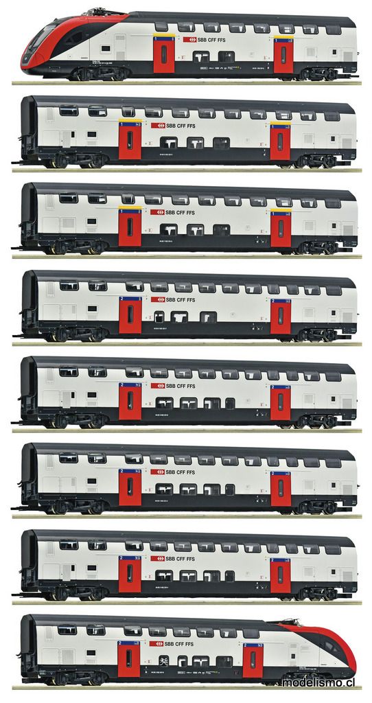 reserva anticipada Roco 7710007 Set de 8 piezas: Tren de dos pisos de larga distancia RABe 502, SBB con luz interior y sonido