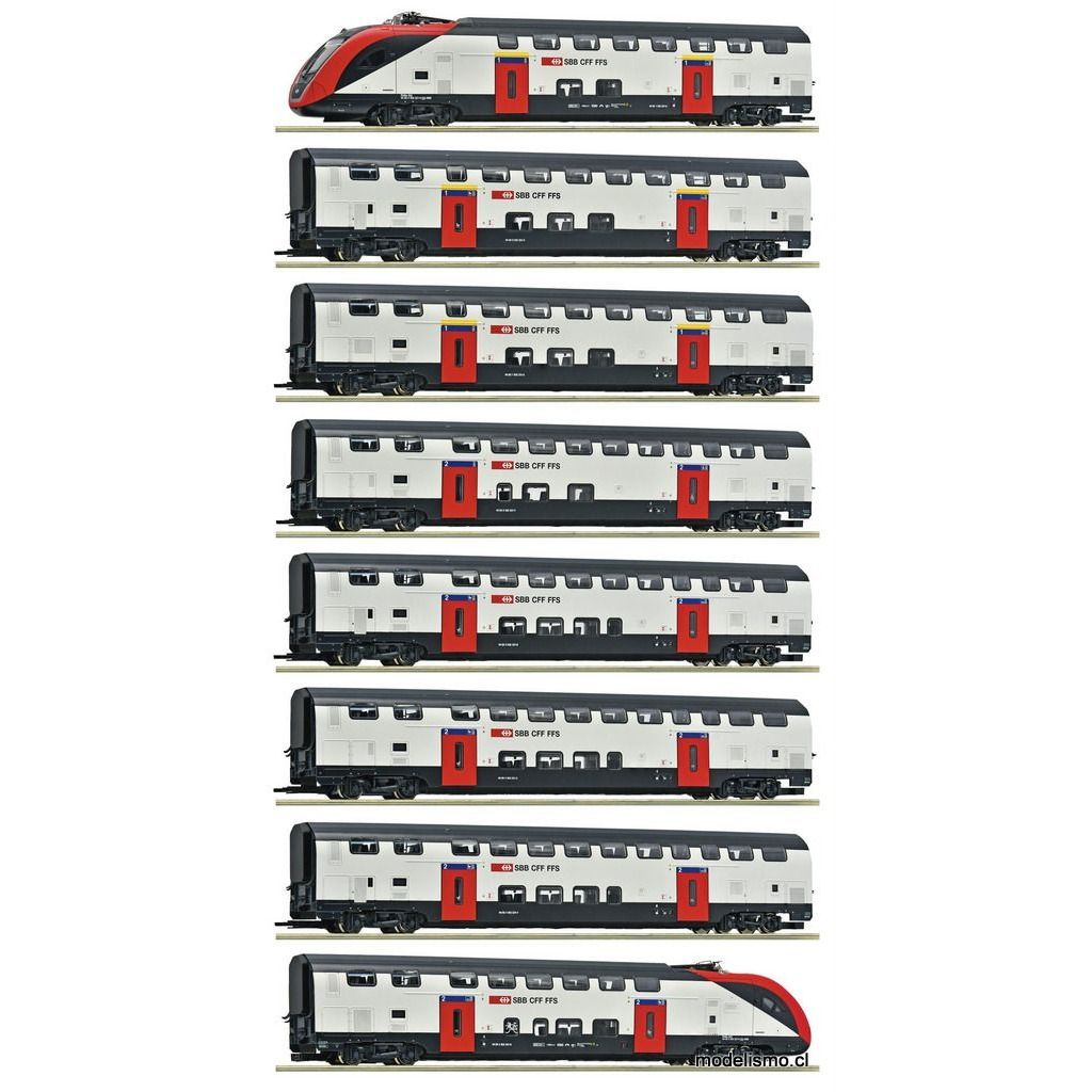 pre orderen reserva anticipada Roco 7710007 Set de 8 piezas: Tren de dos pisos de larga distancia RABe 502, SBB con luz interior y sonido