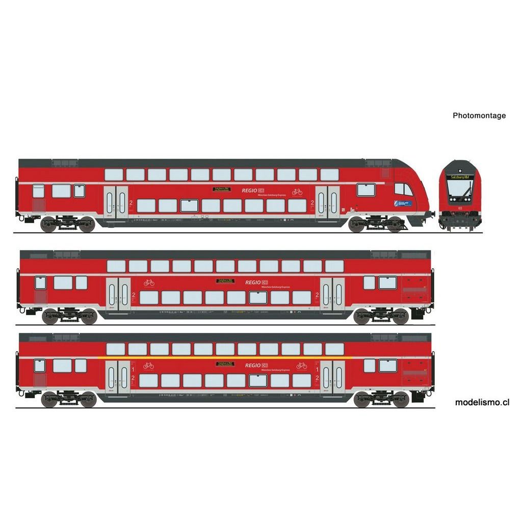 pre orderen Roco 6210144 Conjunto de 3 piezas: Coches de dos pisos, DB AG - DCC con luz interior