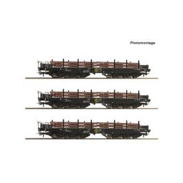 preorden Roco 6600263 - Set de 3 piezas: Vagones de plataforma para cargas pesadas, NS