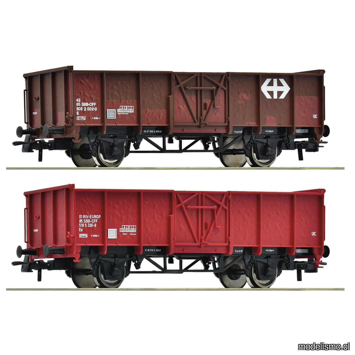 Roco 77034 - Set de 2 piezas: Vagones de mercancías abiertos, SBB Roco 77034 - Set de 2 piezas: Vagones de mercancías abiertos, SBB