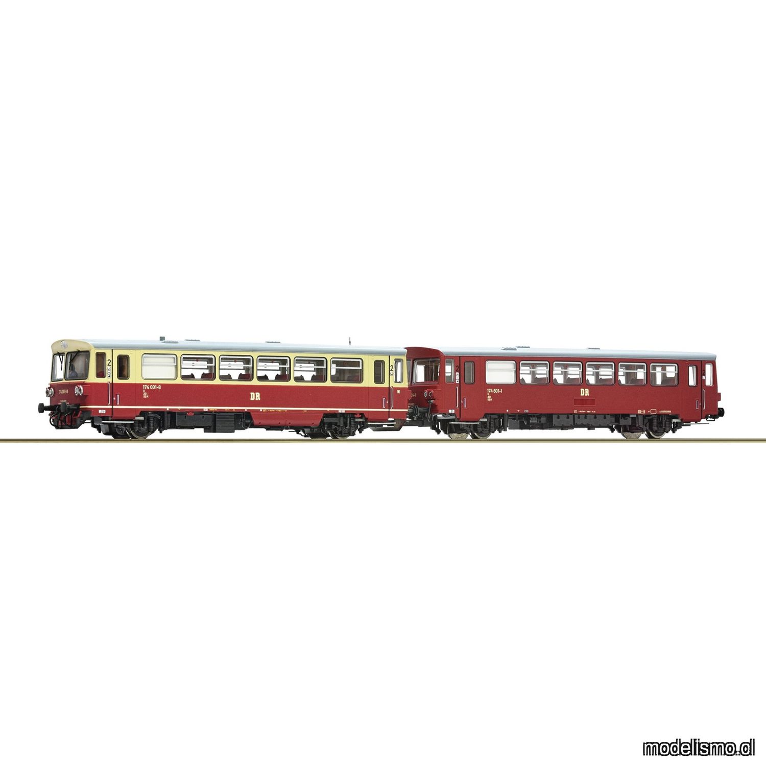 pre orderen Roco 7710013 - Diesel railcar 174 001-8 with trailer, DR con sonido