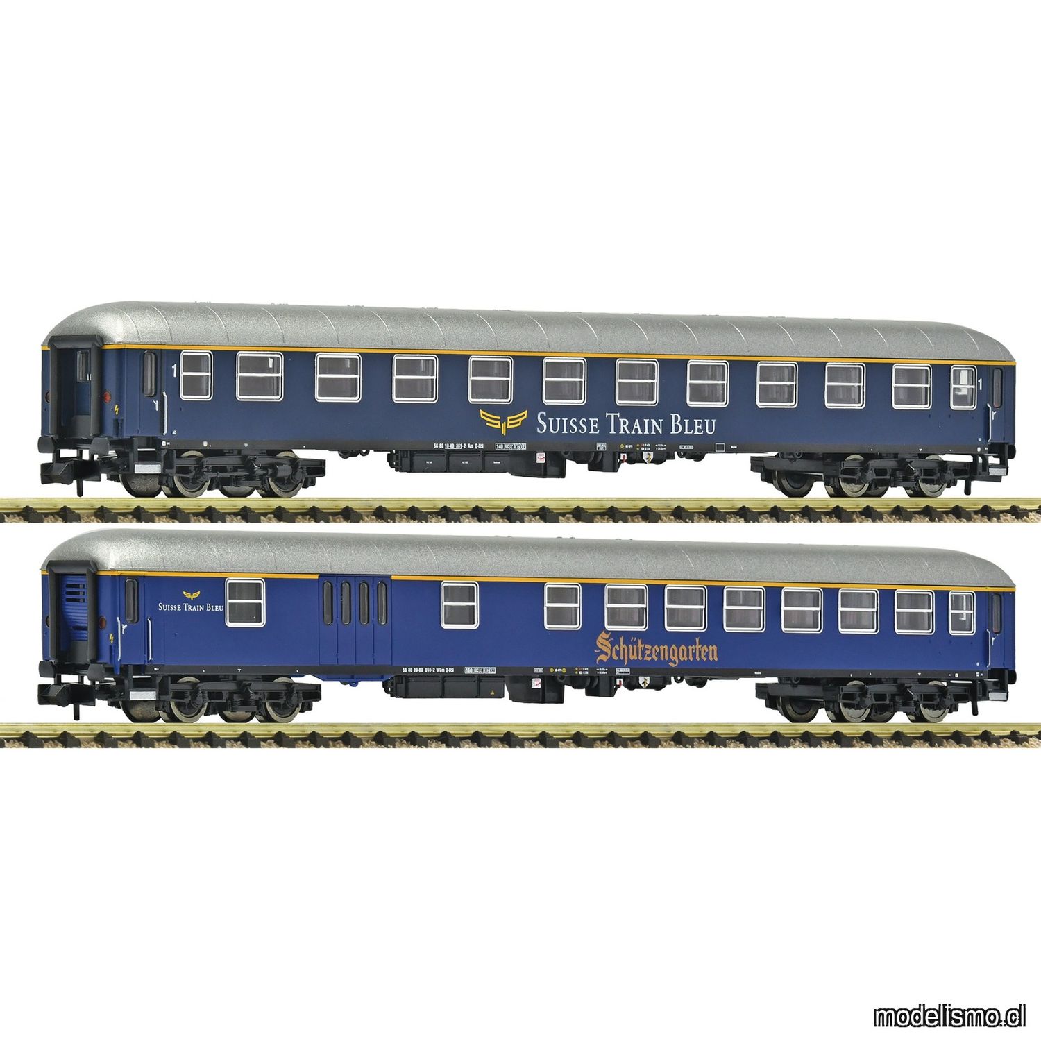 pre orderen Fleischmann 6260083 - Set de 2 piezas (2): Coches de tren expreso, Suisse Train Bleu pre orderen Fleischmann 6260083 - Set de 2 piezas (2): Coches de tren expreso, Suisse Train Bleu